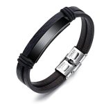 Βραχιόλι J4 jewls and jems, με διπλό δέρμα και ταυτότητα black ip από ανοξείδωτο ατσάλι.