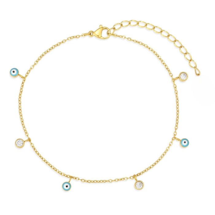 Βραχιόλι Jewelies(jewls and jems), ποδιού σχέδιο με μονόπετρα και ματάκια από επιχρυσωμένο ανοξείδωτο ατσάλι. - Image 2