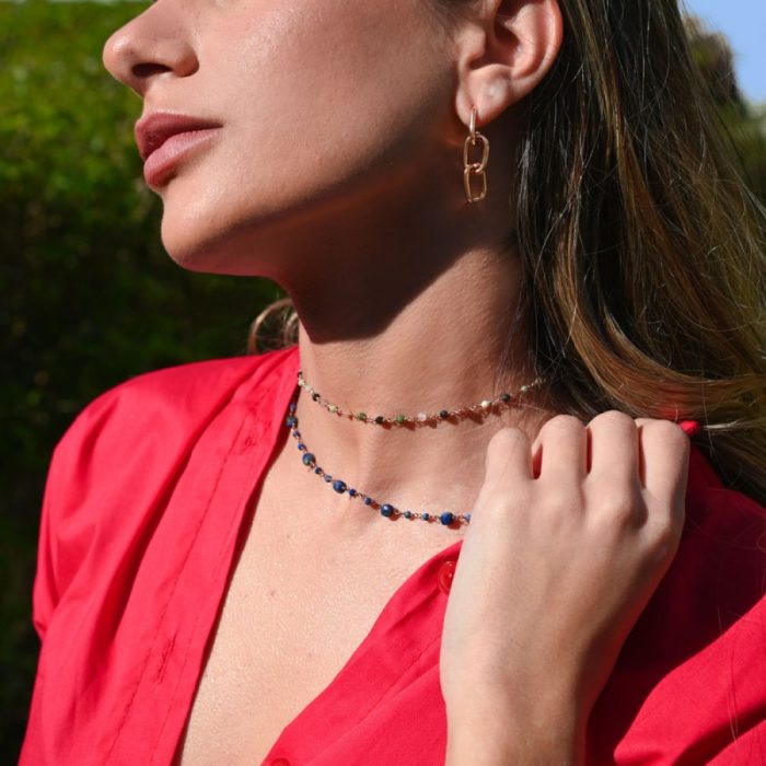 Κολιέ Jewelies(jewls and jems), ροζάριο 40cm με λάπις από ροζ επιχρυσωμένο ασήμι 925°. - Image 2