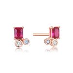 Σκουλαρίκια Jewelies(jewls and jems),στικ σχέδιο τρίπετρο με ζιργκόν από ροζ επιχρυσωμένο ασήμι 925°.
