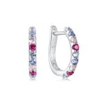 Σκουλαρίκια Jewelies(jewls and jems), κρίκοι huggies με χρωματιστά ζιργκόν από επιπλατινωμένο ασήμι 925°.