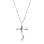 Κολιέ Jewelies(jewls and jems), σχέδιο σταυρός με χρωματιστά ζιργκόν από επιπλατινωμένο ασήμι 925°.
