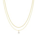 Κολιέ Jewelies(jewls and jems),σχέδιο διπλή αλυσίδα με μονόπετρο από επιχρυσωμένο ανοξείδωτο ατσάλι.