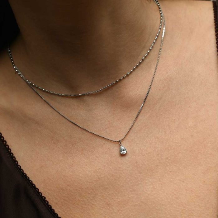 Κολιέ Jewelies(jewls and jems), σχέδιο διπλή αλυσίδα με μονόπετρο από ανοξείδωτο ατσάλι. - Image 2