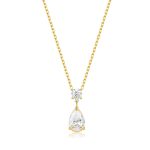 Κολιέ Jewelies(jewls and jems), σχέδιο αλυσίδα με μονόπετρο διπλό από επιχρυσωμένο ανοξείδωτο ατσάλι.
