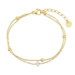 Βραχιόλι Jewelies(jewls and jems), σχέδιο μονόπετρο με διπλή αλυσίδα από επιχρυσωμένο ανοξείδωτο ατσάλι.