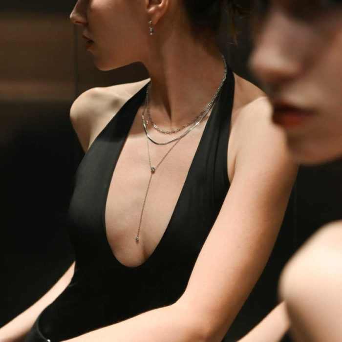 Κολιέ Jewelies(jewls and jems), σχέδιο τριπλή αλυσίδα με μονόπετρο από ανοξείδωτο ατσάλι. - Image 2