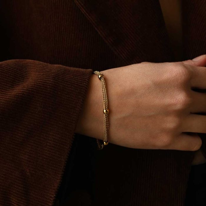 Βραχιόλι Jewelies(jewls and jems), σχέδιο μπίλιες με τριπλή αλυσίδα από επιχρυσωμένο ανοξείδωτο ατσάλι. - Image 2
