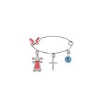 Παιδική παραμάνα για κορίτσι Jewelies, με σχέδια κορίτσι σταυρό μάτι και πεταλούδα σμάλτο από επιπλατινωμένο ασήμι 925°.