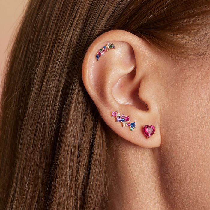 Σκουλαρίκια Jewelies, στικ μονόπετρα καρδιά από ροζ επιχρυσωμένο ασήμι 925°. - Image 2