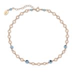Βραχιόλι ποδιού Jewelies, αλυσίδα διάτριτα κυκλάκια και μάτια απο ροζ επιχρυσωμένο ασήμι 925°.