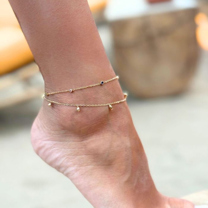 Βραχιόλι ποδιού Jewelies, σχέδιο με μονόπετρα από επιχρυσωμένο ανοξείδωτο ατσάλι. - Image 2