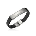 Βραχιόλι Jewelies, J4 με δέρμα και ταυτότητα από ανοξείδωτο ατσάλι.