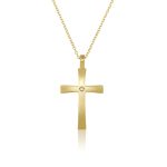 Κολιέ Jewelies, σχέδιο βαφτιστικός σταυρός διπλής όψεως με ζιργκόν από χρυσό 9 καρατίων. - Image 2
