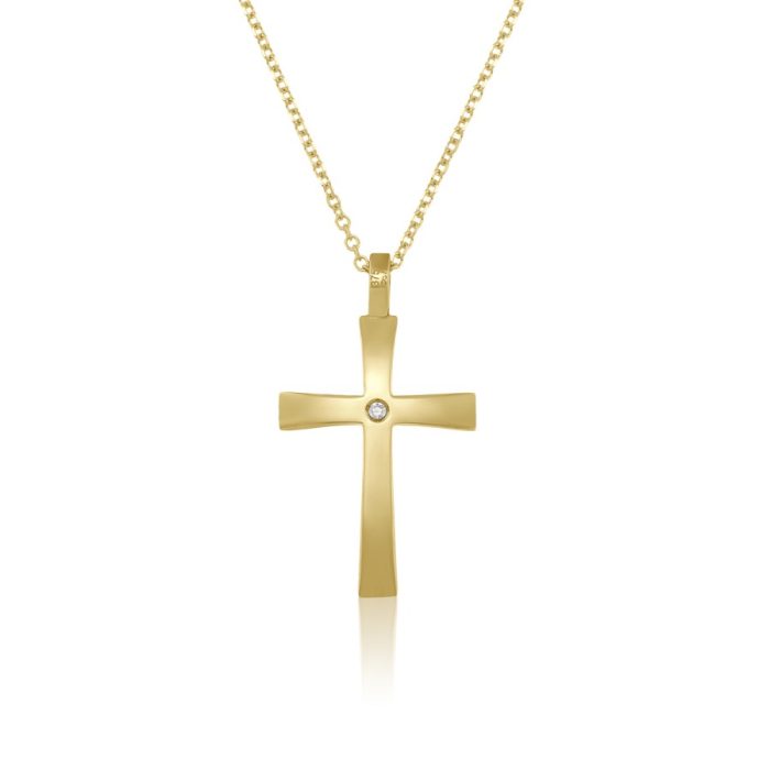 Κολιέ Jewelies, σχέδιο βαφτιστικός σταυρός διπλής όψεως με ζιργκόν από χρυσό 9 καρατίων. - Image 2