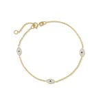 Βραχιόλι Jewelies, αλυσίδα με 3 μάτια με λευκό σμάλτο από χρυσό 14 καρατίων.