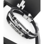Αντρικό βραχιόλι Jewelies, J4 σχέδιο σταυρός με 3mm όνυχα ματ πέτρες και αιματίτη με στοιχείο από επιπλατινωμένο ασήμι 925°. - Image 2