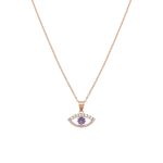 Κολιέ Jewelies, με σχήμα ματιού με πέτρες ζιργκόν από ροζ επιχρυσωμένο ασήμι 925.