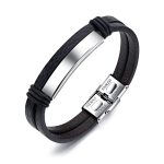 Βραχιόλι Jewelies, J4 με διπλό δέρμα και ταυτότητα από ανοξείδωτο ατσάλι.