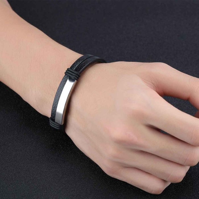Βραχιόλι Jewelies, J4 με διπλό δέρμα και ταυτότητα από ανοξείδωτο ατσάλι. - Image 2
