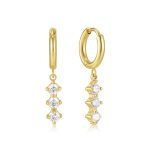 Σκουλαρίκια Jewelies, κρίκοι σχέδιο μονόπετρα από επιχρυσωμένο ανοξείδωτο ατσάλι