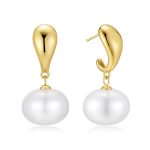 Σκουλαρίκια Jewelies, κρίκοι με κρεμαστή πέρλα από επιχρυσωμένο ανοξείδωτο ατσάλι.