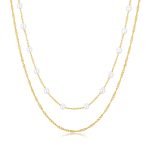 Κολιέ Jewelies,σχέδιο διπλή αλυσίδα με πέρλες από επιχρυσωμένο ανοξείδωτο ατσάλι.