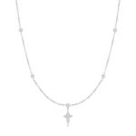 Κολιέ Jewelies, σχέδιο αλυσίδα με μονόπετρα και σταυρό από ανοξείδωτο ατσάλι.