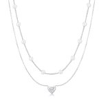 Κολιέ Jewelies, σχέδιο διπλή αλυσίδα με καρδία πέρλες από ανοξείδωτο ατσάλι.