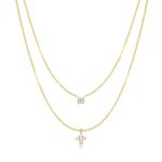 Κολιέ Jewelies, σχέδιο διπλή αλυσίδα με σταυρό από επιχρυσωμένο ανοξείδωτο ατσάλι.