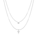 Κολιέ Jewelies, σχέδιο διπλή αλυσίδα με σταυρό από ανοξείδωτο ατσάλι.