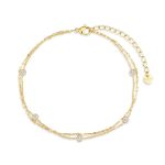 Βραχιόλι ποδιού Jewelies, διπλό σχέδιο με μονόπετρα από επιχρυσωμένο ανοξείδωτο ατσάλι.