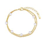 Βραχιόλι Jewelies, σχέδιο πέρλες με διπλή αλυσίδα από επιχρυσωμένο ανοξείδωτο ατσάλι.