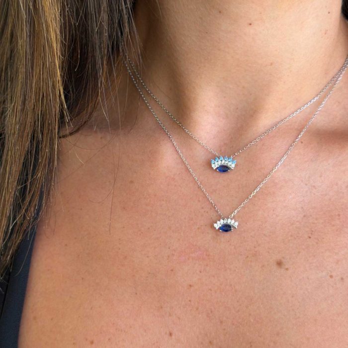 Κολιέ Jewelies, σχέδιο μάτι με ζιργκόν από επιπλατινωμένο ασήμι 925°. - Image 2