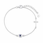 Βραχιόλι Jewelies, σχέδιο σταυρό με μάτι με ζιργκόν από επιπλατινωμένο ασήμι 925°.