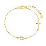 Βραχιόλι Jewelies, σχέδιο σταυρό με μάτι με ζιργκόν από κίτρινο επιχρυσωμένο ασήμι 925°.