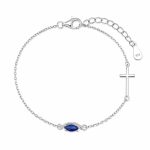 Βραχιόλι Jewelies, σχέδιο σταυρό και μάτι με ζιργκόν από επιπλατινωμένο ασήμι 925°.