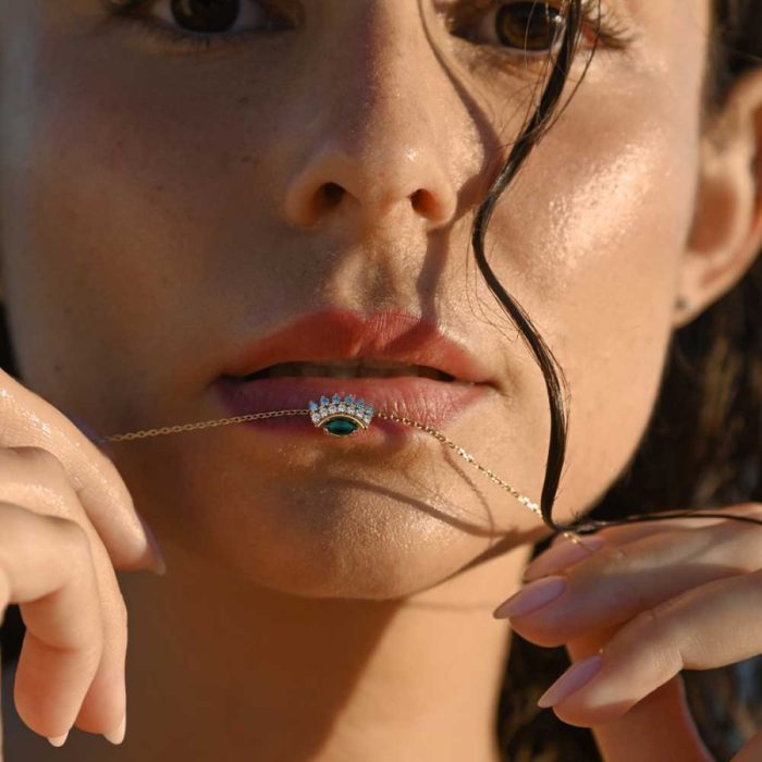 Κολιέ Jewelies, σχέδιο μάτι με ζιργκόν από επιχρυσωμένο ασήμι 925°. - Image 2