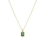 Κολιέ Jewelies, αλυσίδα σχέδιο μονόπετρο με πράσινο ζιργκόν από χρυσό 9 καρατίων.