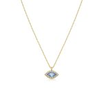 Κολιέ Jewelies, αλυσίδα σχέδιο μάτι με γαλάζιο ζιργκόν από χρυσό 9 καρατίων.