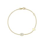 Βραχιόλι Jewelies, αλυσίδα με σταυρό και μάτι με λευκό σμάλτο από χρυσό 14 καρατίων.