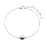 Βραχιόλι Jewelies, σχέδιο μάτι με μπλε και λευκά ζιργκόν από επιπλατινωμένο ασήμι 925°.