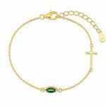 Βραχιόλι Jewelies, σχέδιο σταυρό και μάτι με ζιργκόν από κίτρινο επιχρυσωμένο ασήμι 925°.