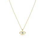 Κολιέ Jewelies, αλυσίδα σχέδιο μάτι με γαλάζιο ζιργκόν από χρυσό 9 καρατίων.