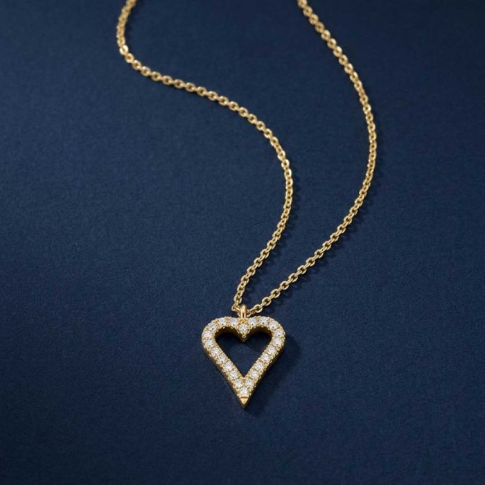 Κολιέ Jewelies, σχέδιο καρδιά με λευκά ζιργκόν από χρυσό 9 καρατίων. - Image 2