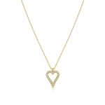 Κολιέ Jewelies, σχέδιο καρδιά με λευκά ζιργκόν από χρυσό 9 καρατίων.