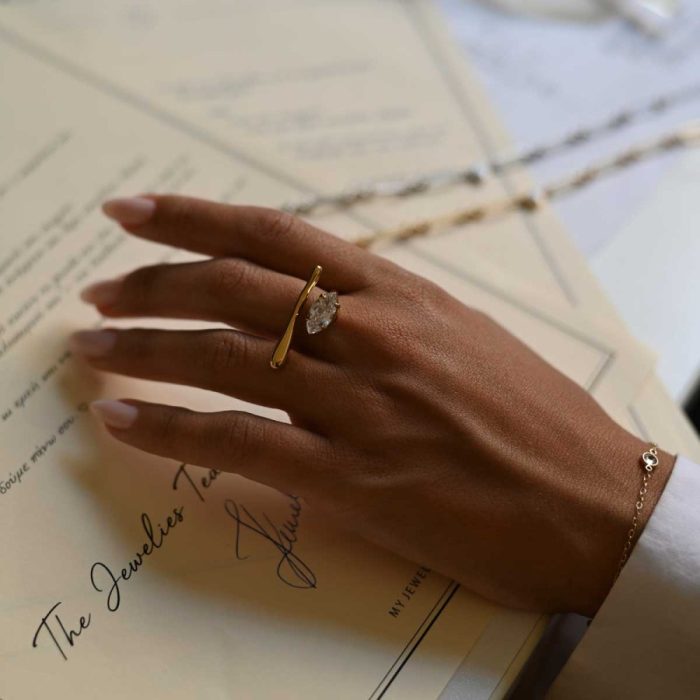 Δαχτυλίδι Jewelies, σχέδιο παραλληλόγραμμο από επιχρυσωμένο ανοξείδωτο ατσάλι - Image 2