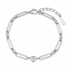 Βραχιόλι Jewelies, από ανοξείδωτο ατσάλι με κρίκους και κεντρικό ζιργκόν με σχήμα καρδιά .