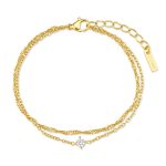 Βραχιόλι Jewelies, από επιχρυσωμένο ατσάλι , διπλή αλυσίδα με ζιργκόν και στριφτή αλυσίδα .