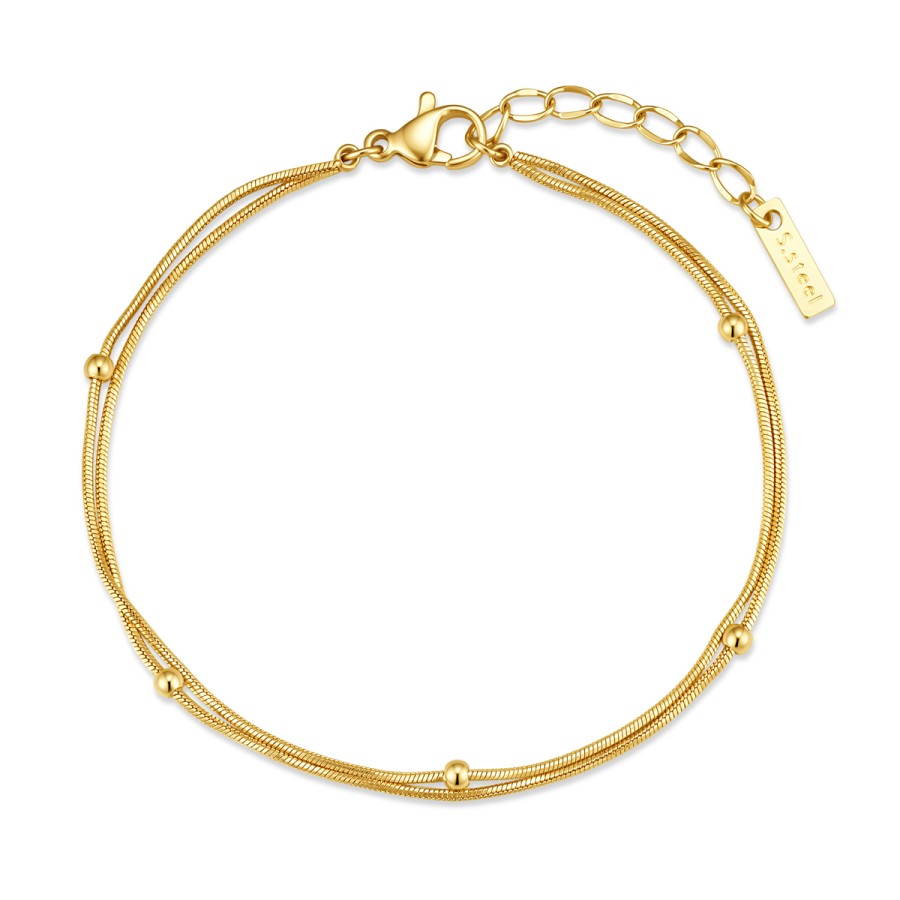 34009093-900x900 Βραχιόλι Jewelies, από επιχρυσωμένο ατσάλι με διπλή αλυσίδα box και μπίλιες . - Image 1